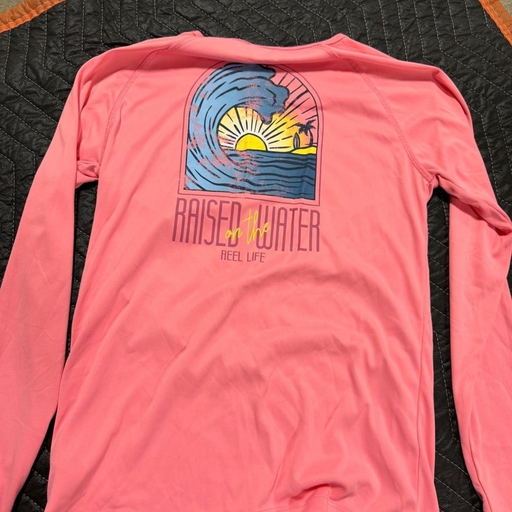 Reel Life WomensPink Raised on the Water Sun Shirt Long Sleeve Fishing Tee